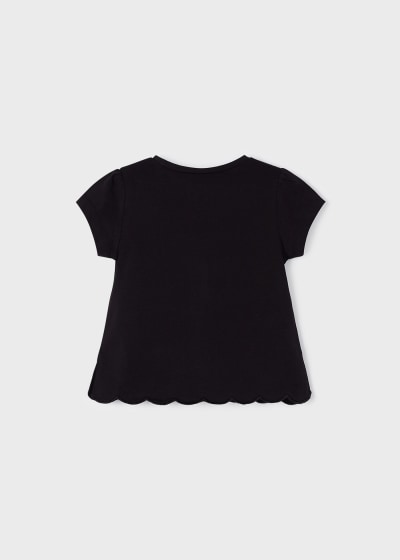Playera manga corta con motivo bordado de algodón para niña Sku 3060 Color 64 Negro