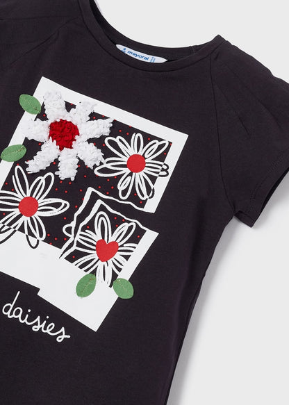 Playera manga corta con motivo estampado de algodón para niña Art. 23-03071-053 Negro