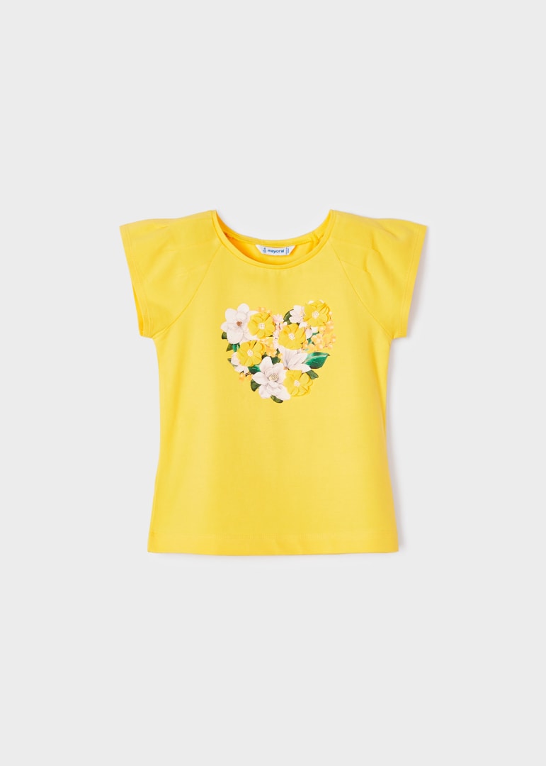 Playera manga corta con motivo estampado de algodón para niña Art. 23-03071-054 Mimosa