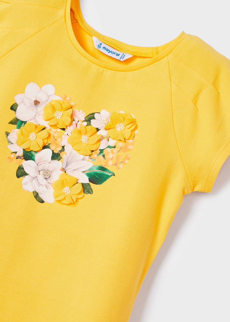 Playera manga corta con motivo estampado de algodón para niña Art. 23-03071-054 Mimosa