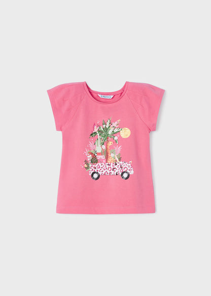Playera manga corta con motivo estampado de algodón para niña Art. 23-03071-055 Peonia