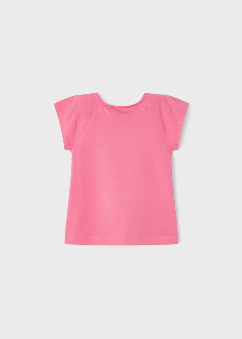 Playera manga corta con motivo estampado de algodón para niña Art. 23-03071-055 Peonia