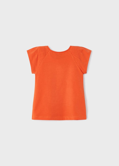 Playera manga corta con motivo estampado de algodón para niña Art. 23-03071-056 Naranja