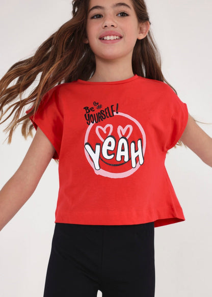 Playera manga corta con nudo de algodón sostenible para chica MAYORAL Ref. 23/6053/32 Rojo