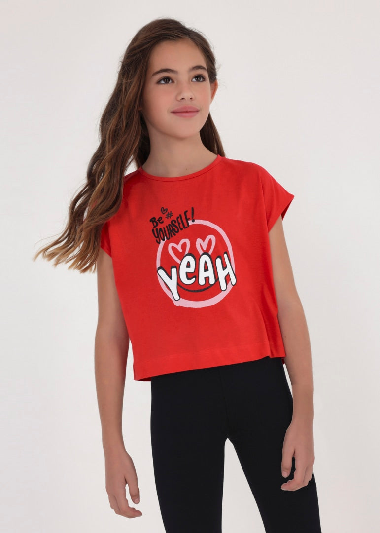 Playera manga corta con nudo de algodón sostenible para chica MAYORAL Ref. 23/6053/32 Rojo