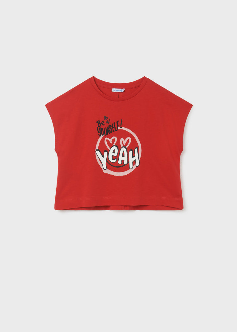 Playera manga corta con nudo de algodón sostenible para chica MAYORAL Ref. 23/6053/32 Rojo