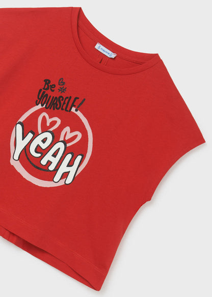 Playera manga corta con nudo de algodón sostenible para chica MAYORAL Ref. 23/6053/32 Rojo