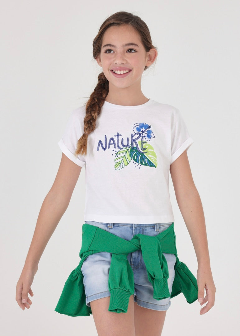 Playera manga corta de algodón sostenible para chica Art. 23-06047-022 Blanco