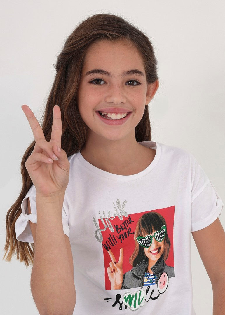Playera manga corta de algodón sostenible para chica Art. 23-06052-077 Blanco
