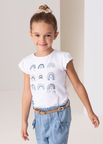 Playera manga corta de algodón sostenible para niña Sku 3062 Color Blanco