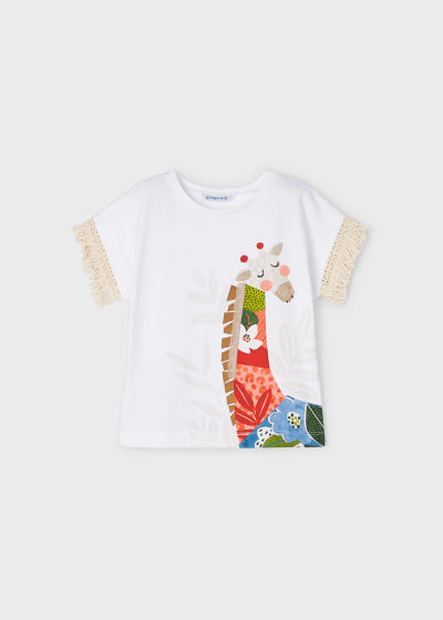 Playera manga corta de algodón sostenible para niña Ref. 23-03064-066 Sku 3064 Color 66 Bco-Naranja