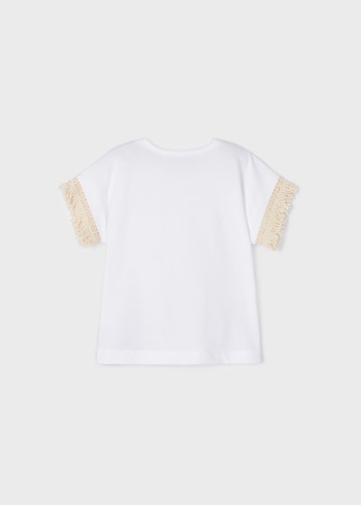 Playera manga corta de algodón sostenible para niña Ref. 23-03064-066 Sku 3064 Color 66 Bco-Naranja