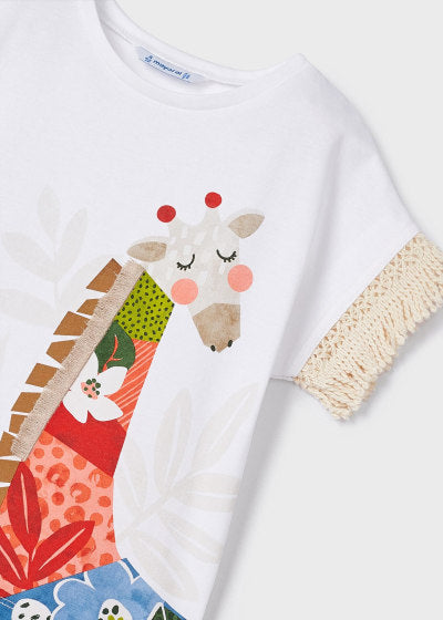 Playera manga corta de algodón sostenible para niña Ref. 23-03064-066 Sku 3064 Color 66 Bco-Naranja