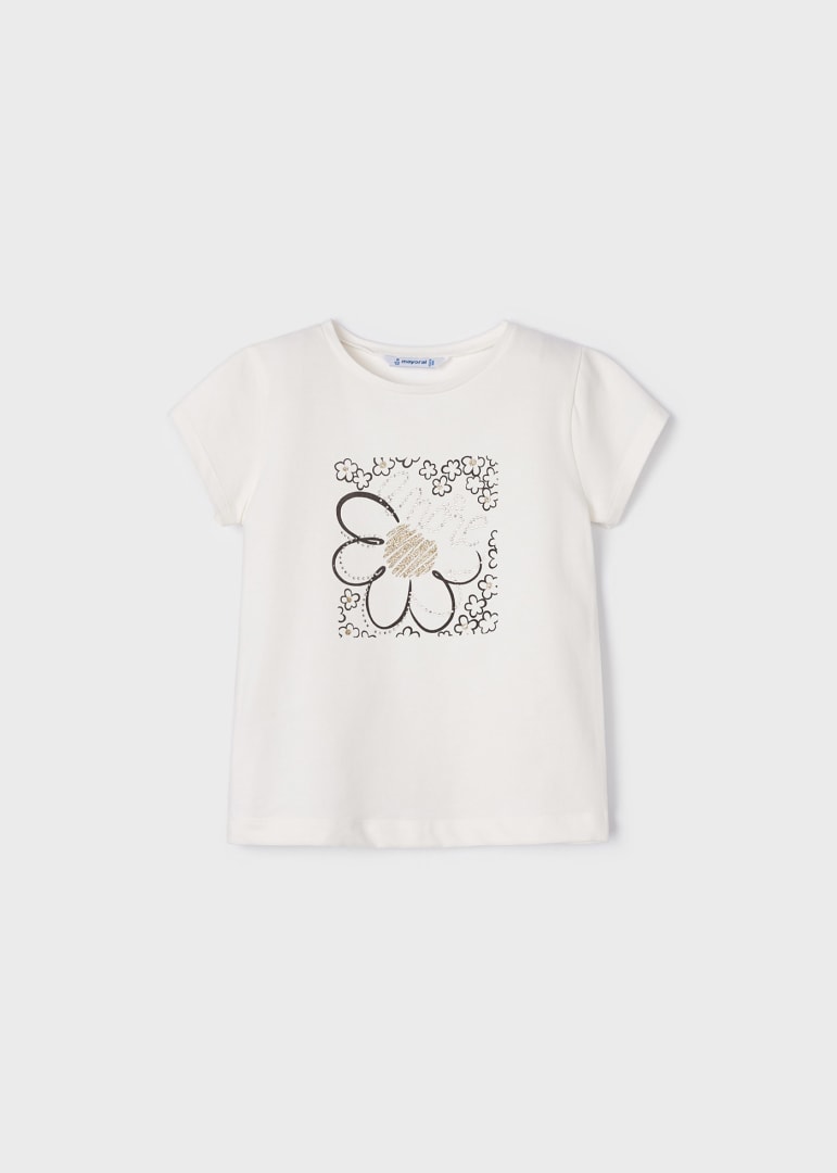 Playera manga corta de algodón sostenible para niña Sku 00174 Crudo