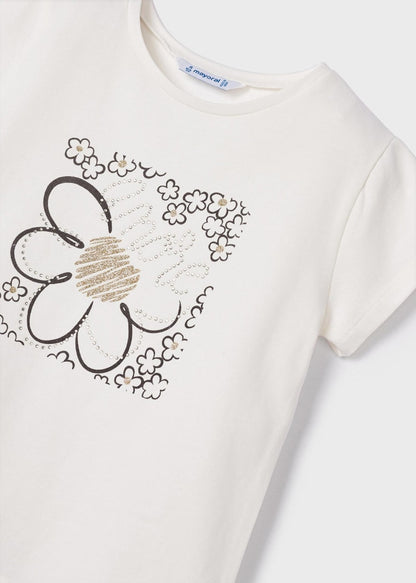 Playera manga corta de algodón sostenible para niña Sku 00174 Crudo