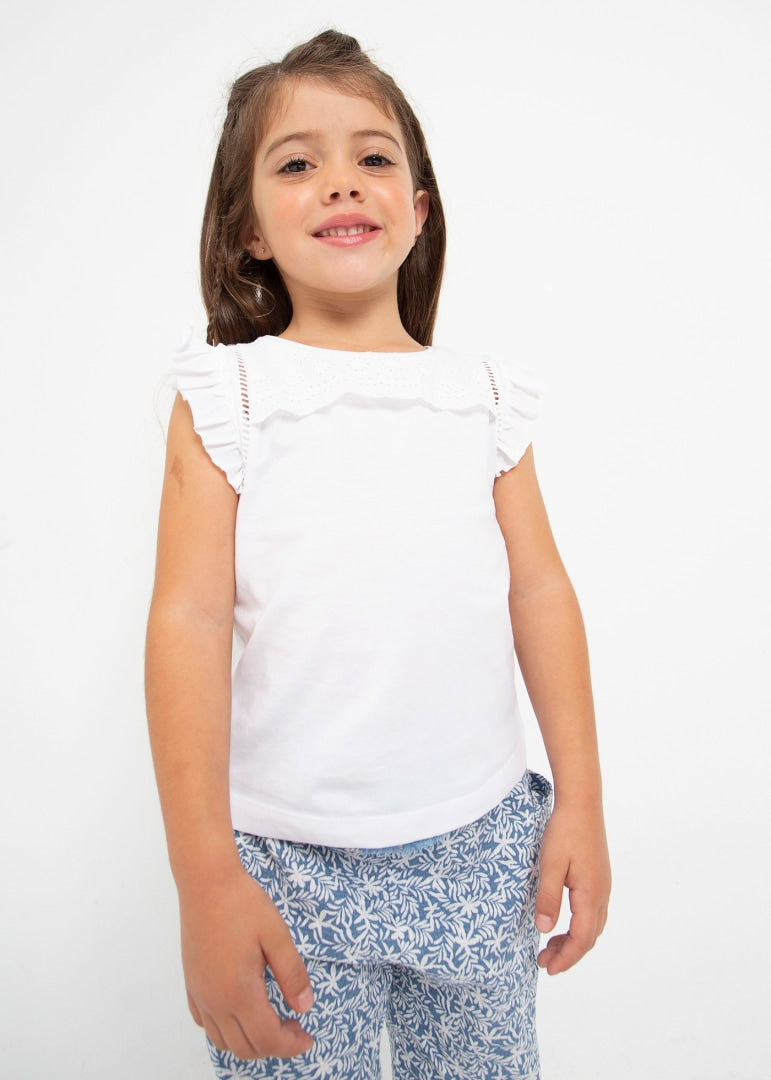 Playera sin mangas de algodón sostenible para niña Art. 23-03074-066 Blanco