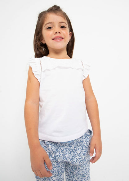 Playera sin mangas de algodón sostenible para niña Art. 23-03074-066 Blanco