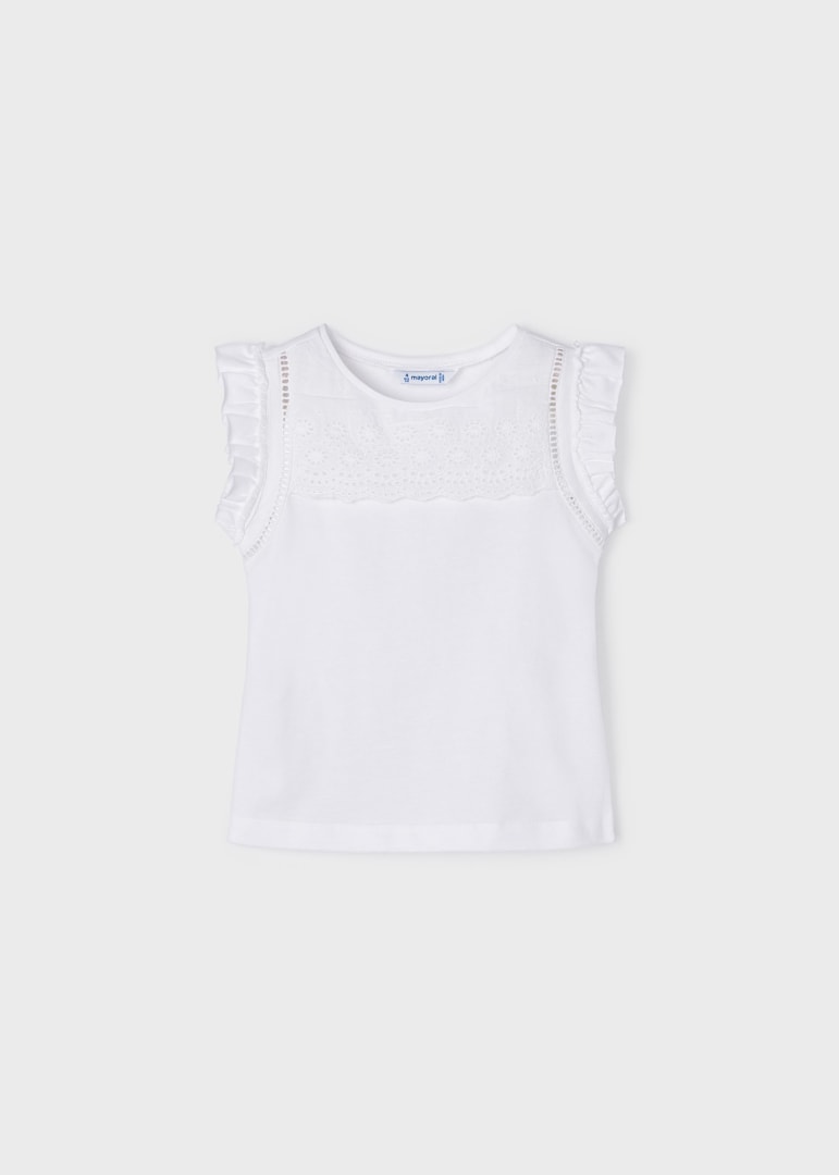 Playera sin mangas de algodón sostenible para niña Art. 23-03074-066 Blanco