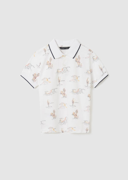 Polo con estampado de algodón sostenible para chico Art. 23-06106-050 Blanco