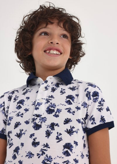 Polo con estampado de algodón sostenible para niño Sku 6104 Color 41 Bco-Marino