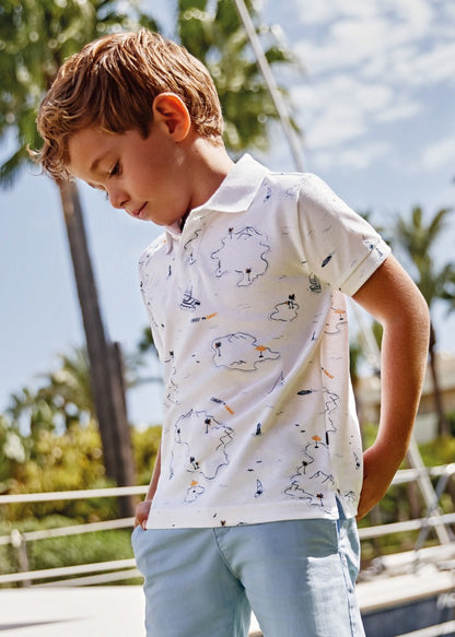 Polo de manga corta con estampado en algodón sostenible para niño Art. 23-03157-025 Blanco