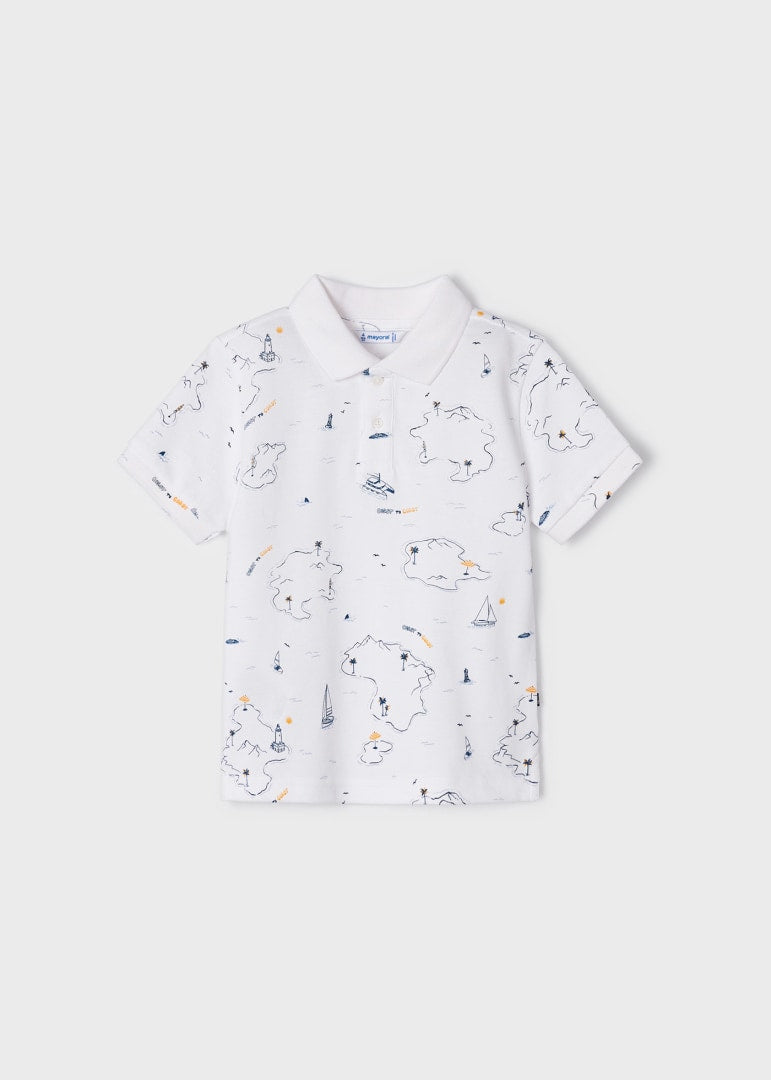 Polo de manga corta con estampado en algodón sostenible para niño Art. 23-03157-025 Blanco