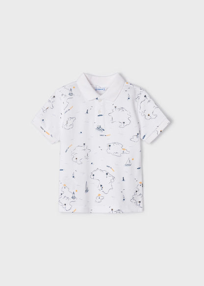 Polo de manga corta con estampado en algodón sostenible para niño Art. 23-03157-025 Blanco