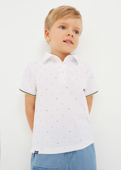 Polo manga corta con estampado de algodón sostenible para niño Art. 23-03150-027 Blanco