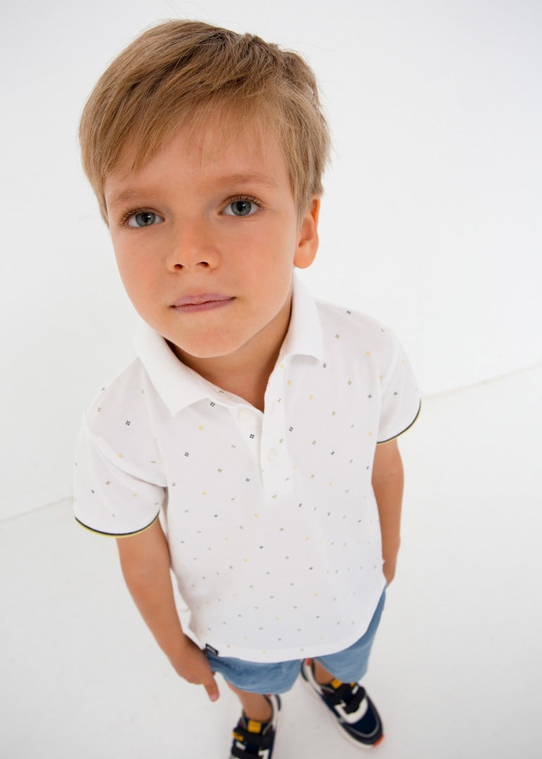 Polo manga corta con estampado de algodón sostenible para niño Art. 23-03150-027 Blanco