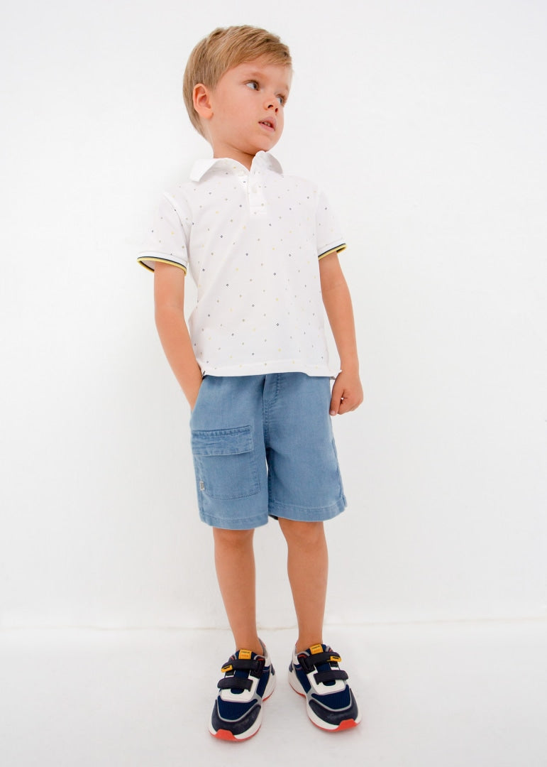 Polo manga corta con estampado de algodón sostenible para niño Art. 23-03150-027 Blanco