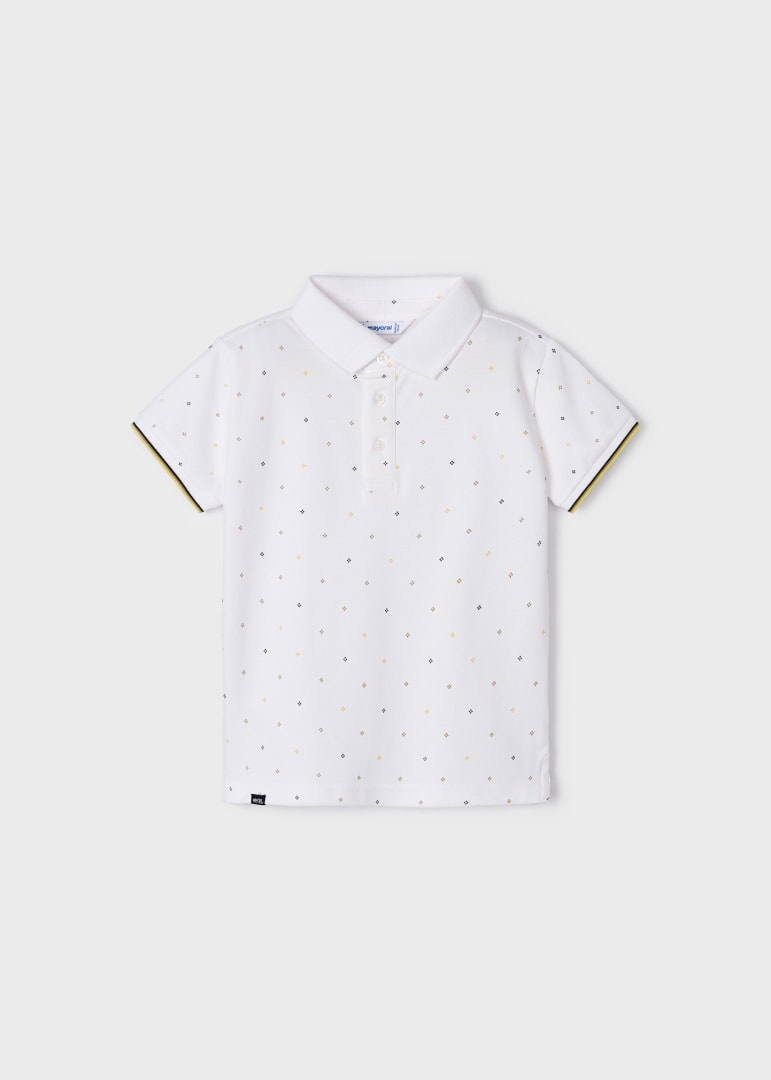 Polo manga corta con estampado de algodón sostenible para niño Art. 23-03150-027 Blanco