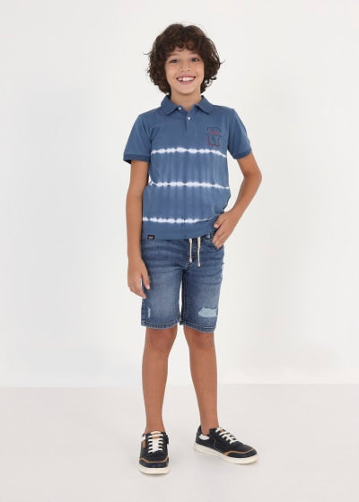 Polo tie dye con motivo estampado de algodón para chico Sku 6109 Color Azul