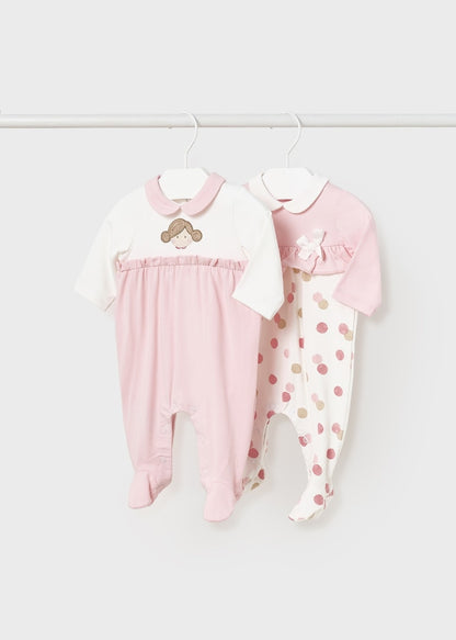 Set 2 pijamas con cuello de algodón sostenible para recién nacido MAYORAL Ref. 23/1736/63 Rosa baby