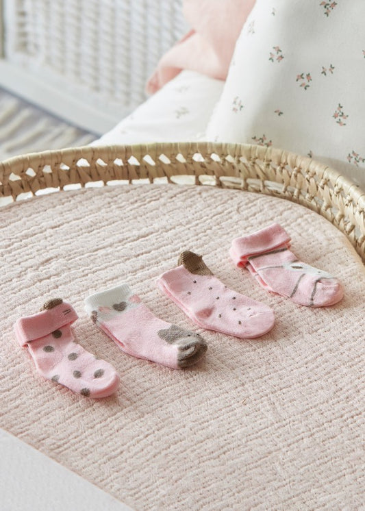 Set 4 calcetines algodón orgánico recién nacido MAYORAL Ref. 13-09658-077 Rosa Baby