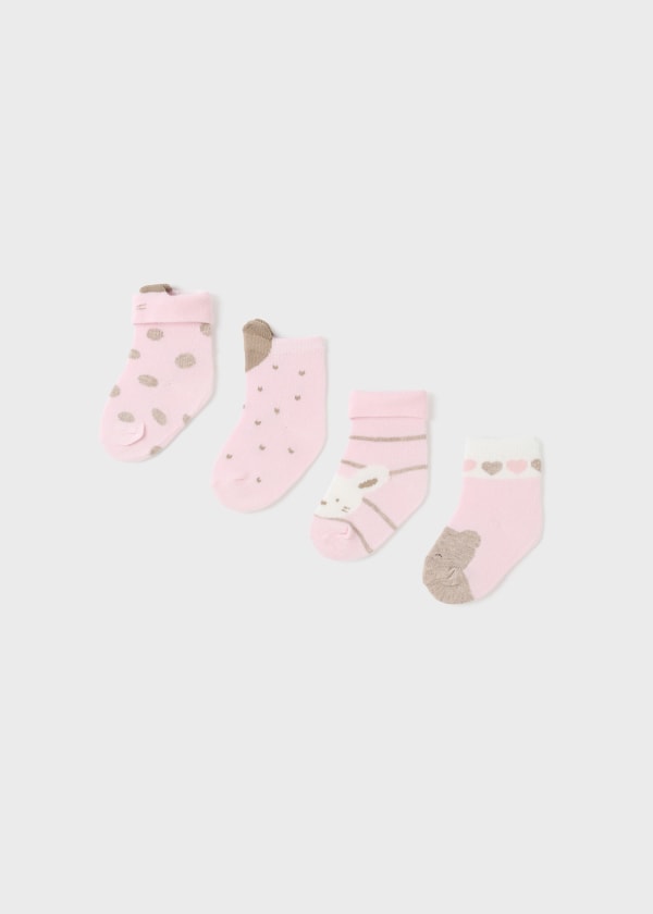 Set 4 calcetines algodón orgánico recién nacido MAYORAL Ref. 13-09658-077 Rosa Baby