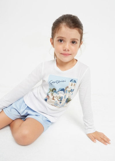 Set de playera manga larga y scrunchie de algodón para niña Sku 3072 Color Blanco