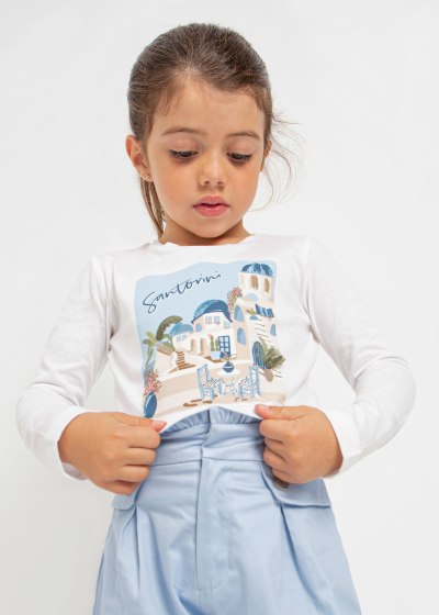 Set de playera manga larga y scrunchie de algodón para niña Sku 3072 Color Blanco