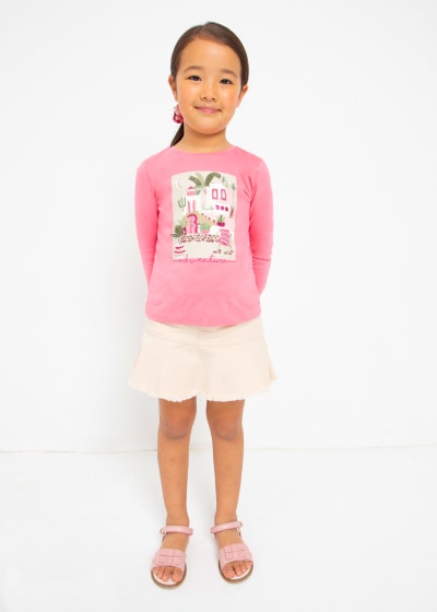 Set de playera manga larga y scrunchie de algodón para niña Sku 3072 Color Peonia