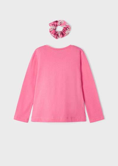 Set de playera manga larga y scrunchie de algodón para niña Sku 3072 Color Peonia