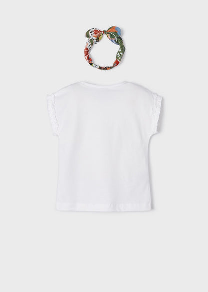 Set de playera y diadema de algodón sostenible para niña Art. 23-03063 Blanco-naranja