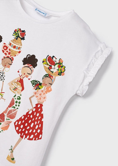 Set de playera y diadema de algodón sostenible para niña Art. 23-03063 Blanco-naranja