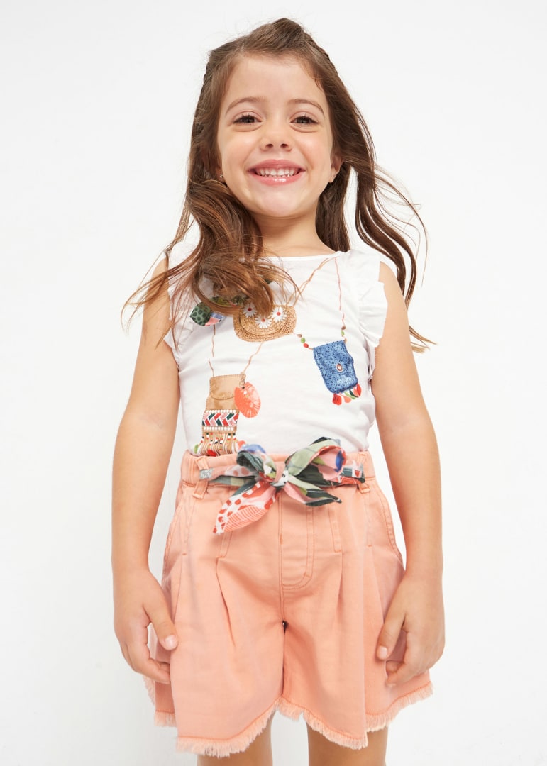 Short con cinturón estampado de algodón sostenible para niña Art. 23-03209-081 Melocoton