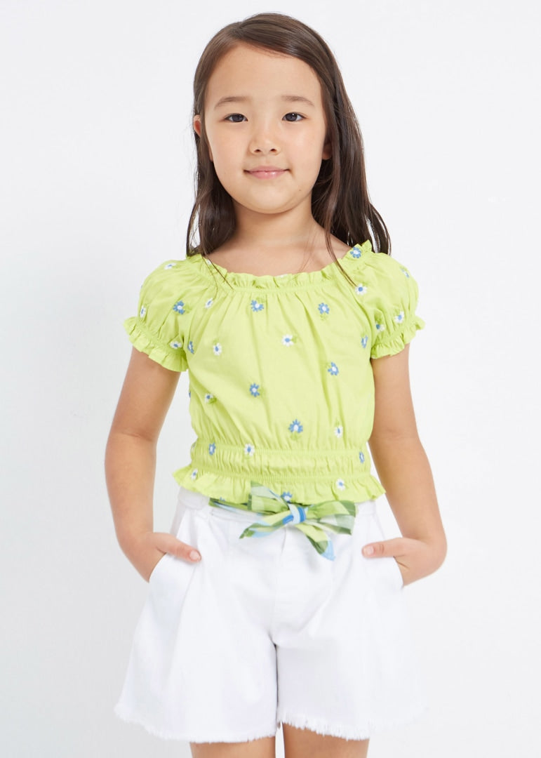 Short con cinturón estampado de algodón sostenible para niña Art. 23-03209-083 Blanco
