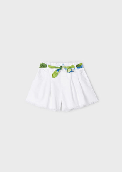 Short con cinturón estampado de algodón sostenible para niña Art. 23-03209-083 Blanco