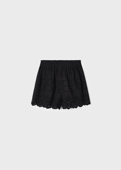 Short con motivo perforado de algodón para niña Sku 3204 Color 29 Negro