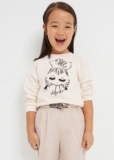 Sudadera con apliques de algodón sostenible para niña Sku 3435Color Garbanzo