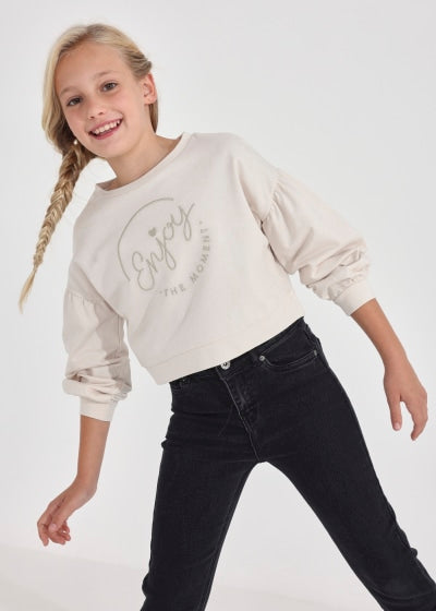 Sudadera con motivo bordado de algodón para chica Sku  6428 Color 50 Garbanzo