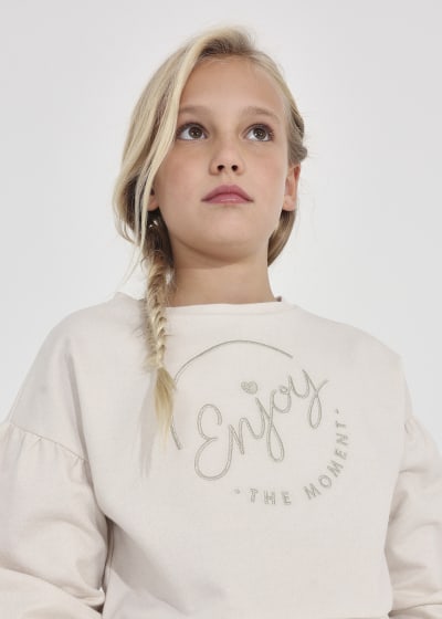 Sudadera con motivo bordado de algodón para chica Sku  6428 Color 50 Garbanzo