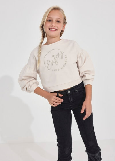 Sudadera con motivo bordado de algodón para chica Sku  6428 Color 50 Garbanzo
