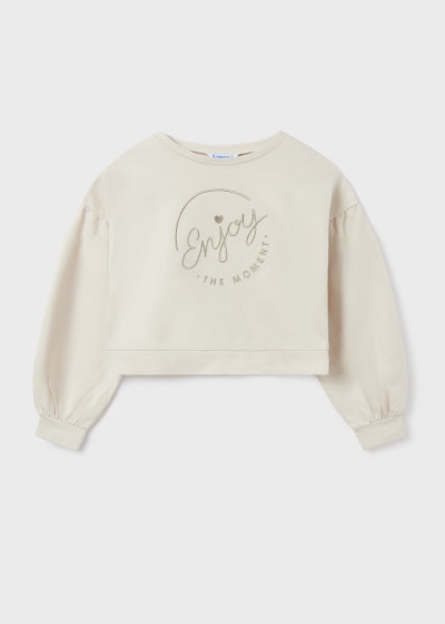 Sudadera con motivo bordado de algodón para chica Sku  6428 Color 50 Garbanzo